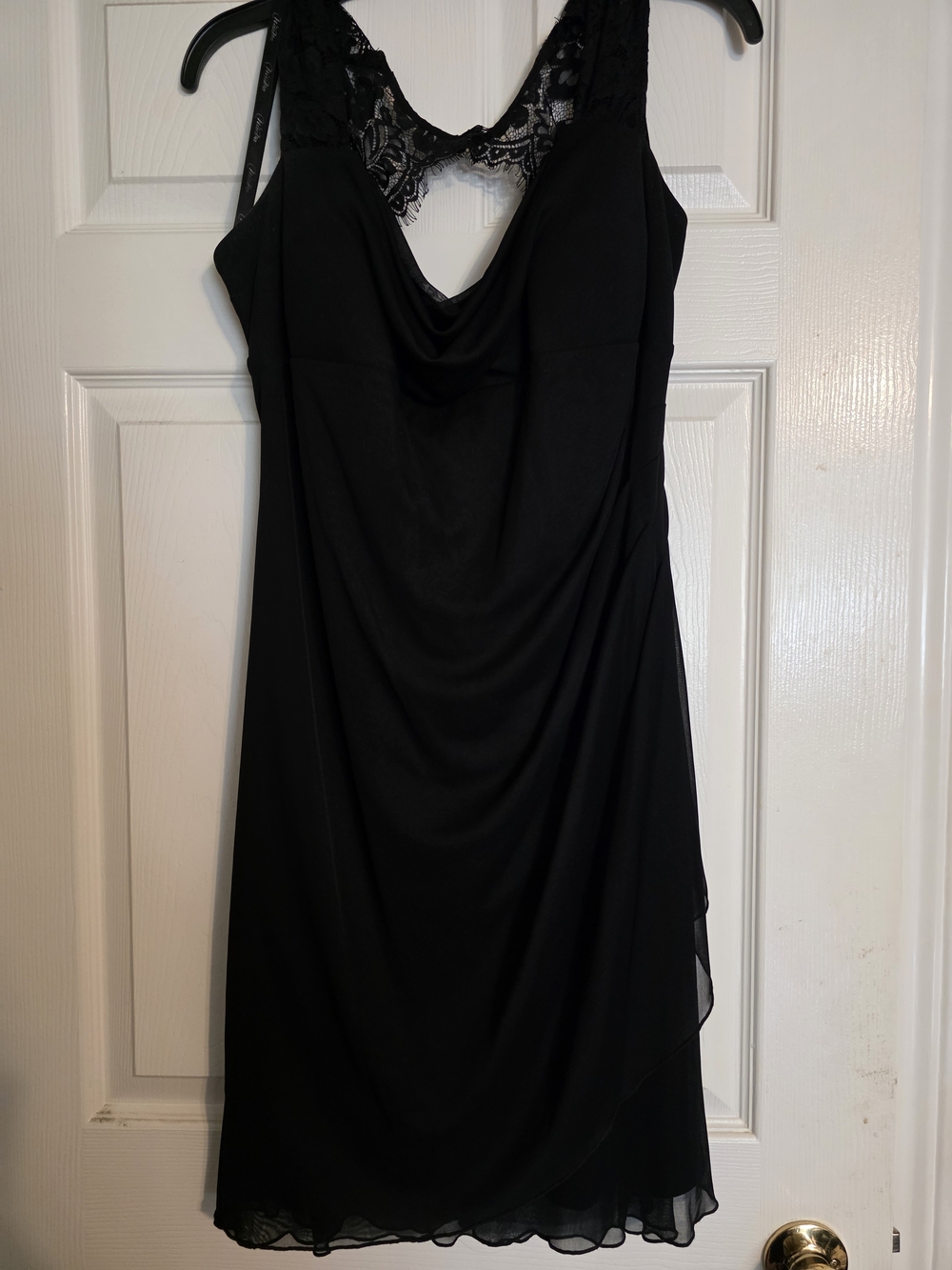 Elegant Black Midi Dress with Lace Back and Cowl Neck